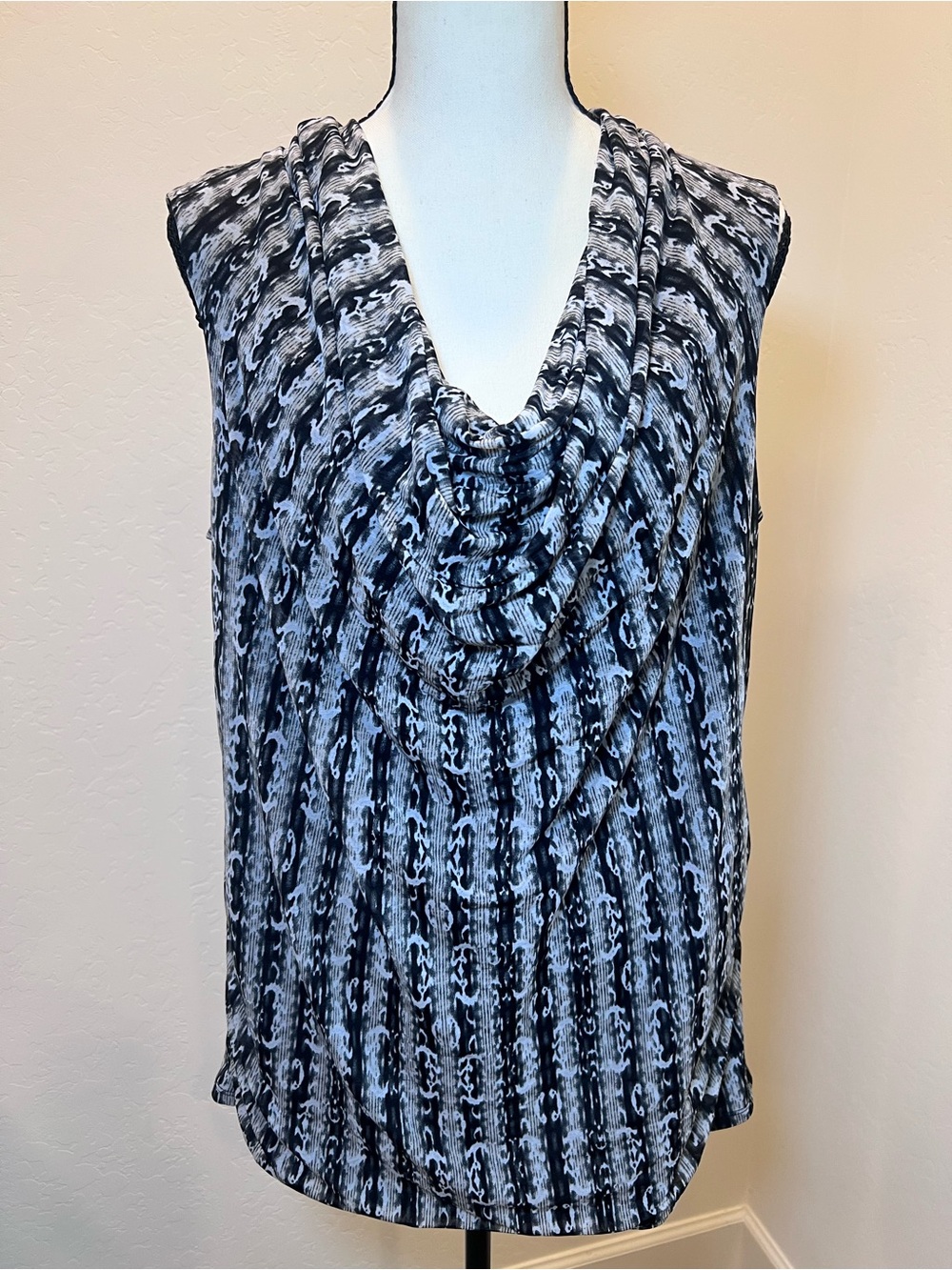 Dana Buchman Black & White Draped Cowl Neck Sleeveless Top